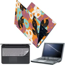 Techfit Full Body Laptop Skin with Screen Guard and Key Guard - White Black Blue Circles Combo Set-picture-1