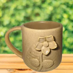 rare planet Handcrafted Brown Coffee Mug with Embossed Flower Design-picture-42
