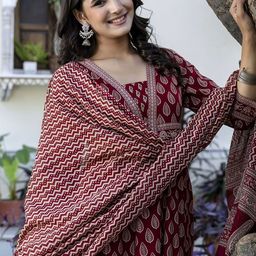 GULMOHAR JAIPUR Ethnic Motifs Printed Pure Cotton Kurta with Palazzos & Dupatta image 4
