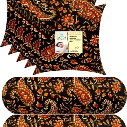 Combo Set Of 5 Cushion And 2 Microfibre Floral Bolster Pack of 7-image-95