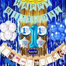 Boy First Happy Birthday Decoration kit Combo - 85 Pcs for Birthday Decor-image-39