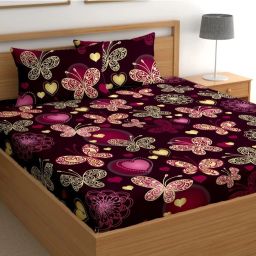 220 TC Cotton Double Floral Fitted (Elastic) Bedsheet-19