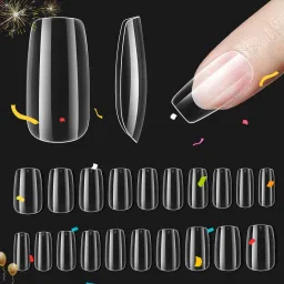 mapperz Fake Nails with glue kit artificial nails with glue fake nails with glue nail glue for artificial nail acrylic nails with glue French Long Acrylic False Fake Nails Transparent Color (Set of 100 nails)(Pack of 2 combo) image 2