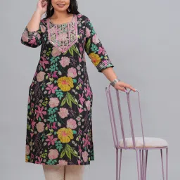 Women Embroidered Pure Cotton Straight Kurta-image-6