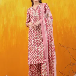 berrylicious Women Cotton Blend Kurta Palazzo Dupatta Set-picture-6