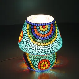 vishal handicraft Mosaic Table Lamp Combination of Colour Beads Mushroom Round Dome Shape Mosaic Bedside Table Turkish Lamps with Colorful Light for Home Decoration Bedroom (24 cm Multicolour) Table Lamp image 2