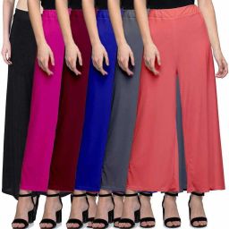 Pack of 6 Women Regular Fit Multicolor Viscose Rayon Trousers-image-3