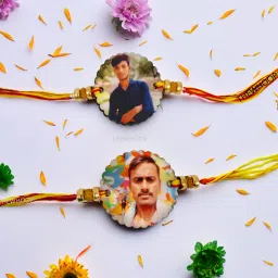 thewhoop Religious Photo Rakhi Round Shape for Brothers Pack of 2 Assorted Rakhi Set image 3