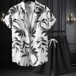 Men Night Suit Set White Printed-image-58