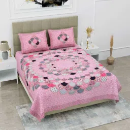 uniqchoice Pink Abstract 120 TC Cotton Queen Sized Bedsheet with 2 Pillow Cover-picture-36