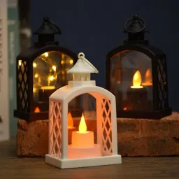Acrylic Battery Operated Mini Antique Lantern Lamps | Wall Hanging LED Light Black, White Plastic Hanging Lantern-13