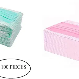Comfortable Fit with Bacterial Filtration ISO Certified Disposable 3 Ply Mask Non Woven Face Mask, Bacterial Filtration Efficiency with Nose Clip (Green/Pink Colour Each 50 numbers) - 100 pieces Non-Washable, Water Resistant Surgical Mask-24