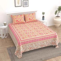 Orange Floral 144 TC Cotton King Bedsheet and 2 Pillow Cover by UniqChoice-picture-44