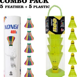 Badminton Shuttle (NEO & 400) Combo Pack Of 10 For Badminton Sports Feather & Plastic Shuttle - Yellow, Blue, Green, Pink-3
