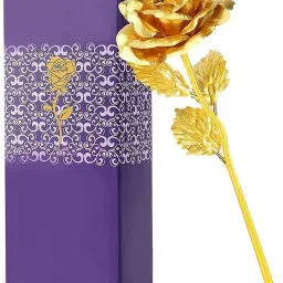 Golden Rose with Premium Purple Box | Romantic Gift for Wife, Girlfriend Gold Rose Artificial Flower-image-9