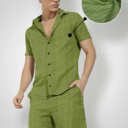 Men Night Suit Set Green Solid-image-28
