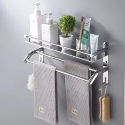 Premium Bathroom Accessories/Organizer/Rack Shelf/Stand with Durable hook 14 inch 2 Bar Towel Rod-image-53