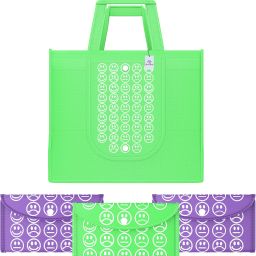 Pack of 4 Smile Foldable Grocery/Shopping Bags For Women | Green & Purple Pack of 4 Grocery Bags-12