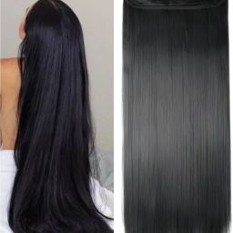 5 Clip-in 28 inch Long Natural Black Straight Extension Hair Extension-25