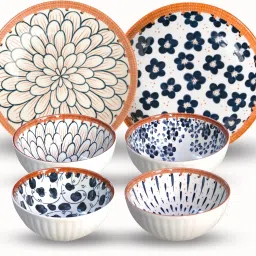 Pack of 6 Porcelain, Bone China Japanese Ramen Dinner Set 4 Soup Bowls, 2 Plates for Dining, Restaurants & Gifts Dinner Set-image-8