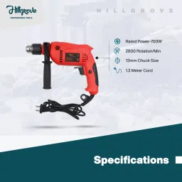 hillgrove 100% Copper Winding HGCM717M2 Power Drill with 9Pcs Bits for Making Holes in Metal/Wood/Concrete with Reverse Rotation and Variable Speed HGCM717M2 Hammer Drill image 4