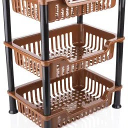 Plastic Plastic 3 Layer Kitchen Storage Basket Rack and Fruits/Vegetables Brown Storage Basket-image-73