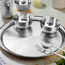 Pack of 7 Stainless Steel High Grade Hammered Dinner Set | Serve for 1 Dinner Set-10