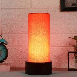 Orange Cotton Fabric Shade Table Lamp With Wood Base By New Era-picture-28