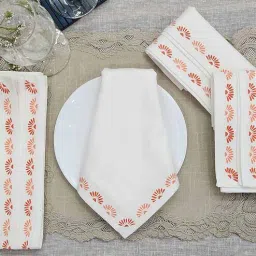 design gaatha Off White & Coral (19 x20 ) Floral printed Cotton (Set of 4) Napkin Sets-picture-45