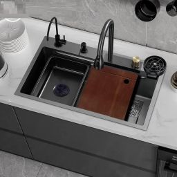 Anti Scratch Honeycomb Design Integrated Waterfall and Pull-Down Faucet Set Sink 30x18x9 inch, Nano Coating Vessel Sink-image-72
