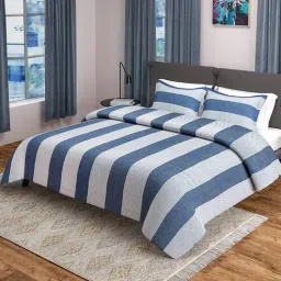 saral home Blue Geometric 500 TC Poly Cotton Double Bed Cover with 2 Pillow Covers-picture-48