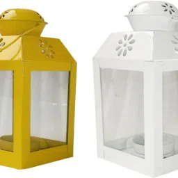 lamp\Lantern Square Hanging Lantern/Lamp with t-Light Candle Yellow, White Iron Hanging Lantern-image-65