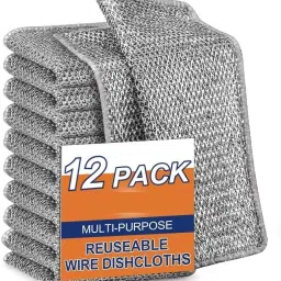 Pack of 12 Pcs Single Layer Non Scratch Wet and Dry Cleaning Scrubber Wire Cloth Stainless Steel Scrub-image-61