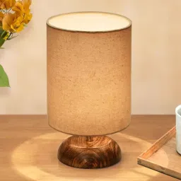 homesake Modern Zen Wood Lampshade Nightstand Lamp, Antique Base E27, Pebble, Jute Cylinder-picture-48