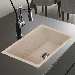 Sand Choco Quartz Single Bowl 24x18x9 Inches Kitchen Sink | Sand Choco Kitchen Sink With Sink Coupling, Waste Pipe,vegetable basket/strainer Vessel Sink-11