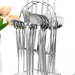 bonzeal Mirror Finish Stainless Steel Silver Cutlery Set with Stand for 6 Person Stainless Steel Cutlery Set-picture-43