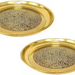 BRASS EMBOSSED PLATE SET OF 2 PLATE SIZE 12 INCH Dinner Plate-image-78
