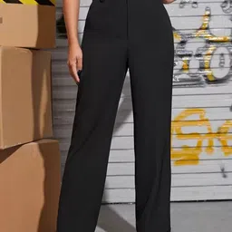 fashion2wear Women Regular Fit Black Lycra Blend Trousers-picture-36