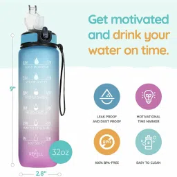 Drinking Water Bottle with Motivational Time Marker & Straw Gym Sipper 1000 ml Water Bottle-image-43