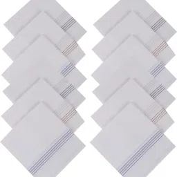 KB Sells White 4 Line Border Mens Handkerchief(Pack of 12) ["White"] Handkerchief-image-24