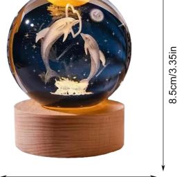 carfrill Crystal Ball Night Light 3D Inner Carved Lighting Crystal Ball with LED Base Table Lamp image 4