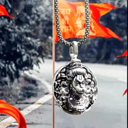 Silver Chain with Rambhakt Hanuman Pendant Rhodium Alloy Locket Set Sterling Silver Sterling Silver Pendant Set-image-34