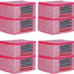 sortlayze Saree Covers ( pack of 8 ) pink chiku with 2 zippers Poly-canvas Laundry Bag-image-35