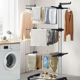 Steel Floor Cloth Dryer Stand Stainless Steel Cloth Drying Stand (Mid Black) --image-88