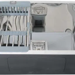 Handmade Kitchen Sink 304 Grade Stainless Steel Single Bowl Glossy Finish With Sound Proof,Fruit Basket & Waste Pipe, Square Coupling (24 X 18 X 10 inch) Vessel Sink-10