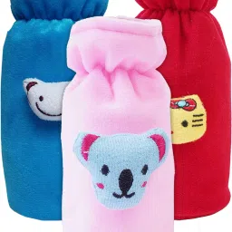 Rabbit Design Velvet Newborn Baby Feeding Bottle Cover-Pack of 3 (Blue & Red & Pink)-image-92