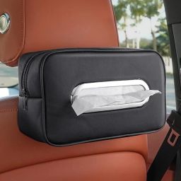 Car Headrest Tissue Paper Box PU Leather Zip Design Black Vehicle Tissue Dispenser-16