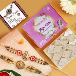 Rakhi for Brothers with Sweets - Set of 2 Rakhi with Kaju Katli Combo Gift Assorted Gift Box-image-51