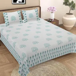 baithak krafts Multicolor Floral 300 TC Cotton King Sized Bedsheet With 2 Pillow Covers-picture-36