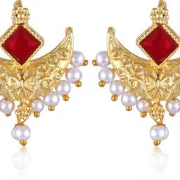 vivastri Vivastri"s Moon & Star Styled "Chandrakor" Shaped Gold Plated Stud earring Cubic Zirconia Alloy Stud Earring-picture-0